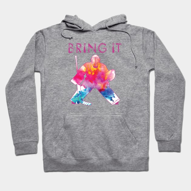 Girls Bring It Hockey Goalie Watercolor Pinks Hoodie by SaucyMittsHockey